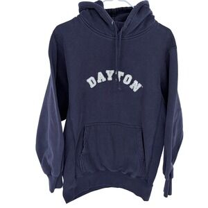 Vintage Dayton Flyers Hoodie Small MV Sport Navy Blue Puffy Embroidery Spellout